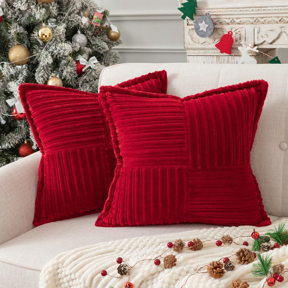 9041 UGASA Christmas Super Soft Stripe Pillow Covers Set of 2 Splicing - Picture 9 of 9